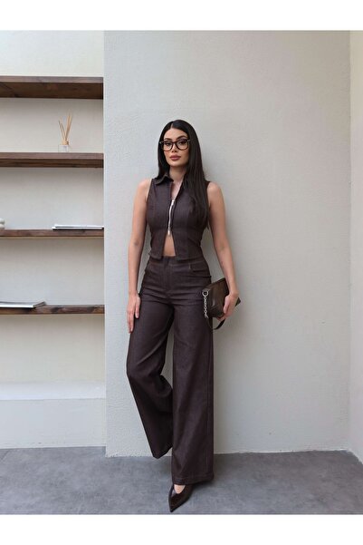 ESRAHELVACI Çift Fermuarlı Yelek Pantolon Takım