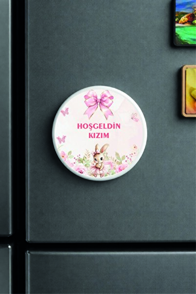 Borambalaj Hoşgeldin Temalı Yeni Doğan Kız Bebek Yuvarlak Açacak Magnet, Kız ...