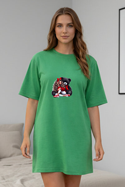 HOFFNUNG Γυναικείο κοντομάνικο μπλουζάκι με λαιμόκοψη Φόρεμα νυχτικό