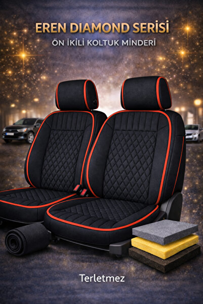 TROBUS Eren Daimond Black Red 2-Piece Cushion Set Compatible with Audi A3 Sed...