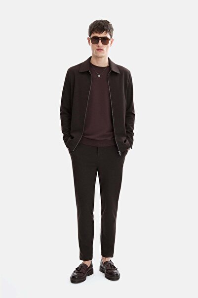 Back And Bond Brown Regular Fit Jacquard Diagonal Coat