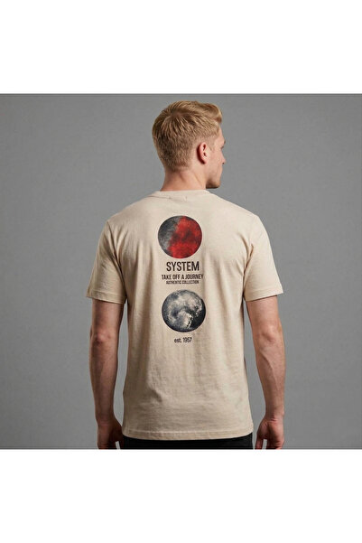 Erkek Regular Sırt Baskılı Nakışlı Bisiklet Yaka %100 Pamuk T-shirt