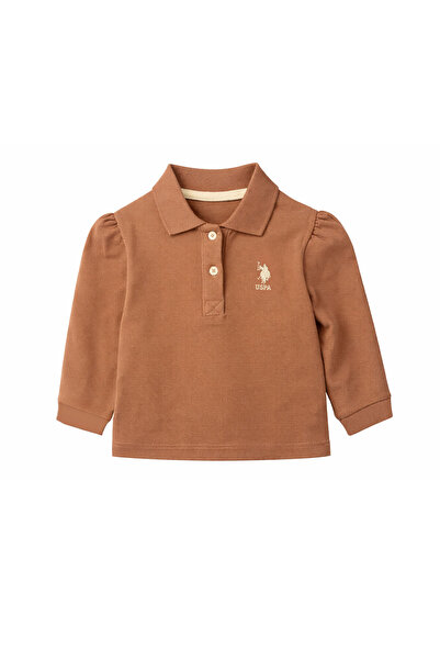 U.S. Polo Assn. يو اس بولو اسن تي شيرت بني للفتيات الصغيرات