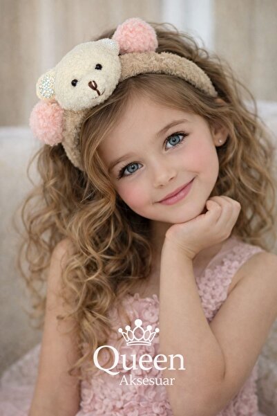 QUEEN AKSESUAR Χαριτωμένη βελούδινη κορώνα με φιγούρα αρκουδάκι, παιδική κορώ...