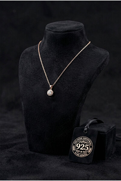 Roza Silver 925 Ayar Zirkon Taşlı Rose Minimal Yuvarlak Anturaj Gümüş Kolye