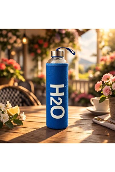 Tohana H2O Kılıflı Cam Matara - Şeffaf / Mavi - 600 ml