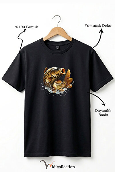 WİDİ Μπλουζάκι Unisex Fisherman Carp Fish με στάμπα, 100% βαμβακερό, με λαιμό...