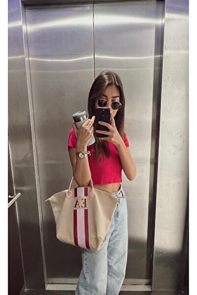 MelsandMano Kanvas Mono Bag Kişiye Özel Harfli Kadın El Çantası