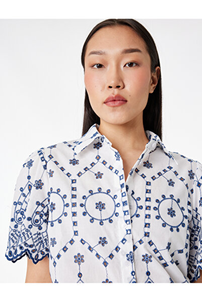 Koton Βαμβακερό κοντομάνικο πουκάμισο κανονικής εφαρμογής με σχέδιο και κέντημα