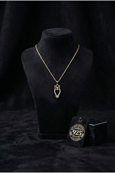 Roza Silver 925 Ayar Zirkon Taşlı Gold Minimal Baykuş Gümüş Kolye