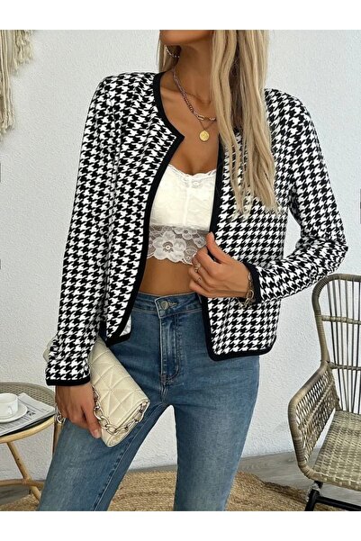 Wear Up Γυναικείο μακρυμάνικο μπουφάν με στάμπα Houndstooth