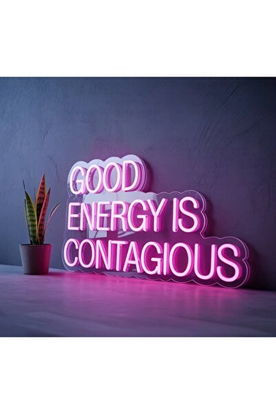 Slasa لافتة نيون LED من Good Energy مقاس 30×49 سم بلون وردي مع قاعدة أكريليك ...