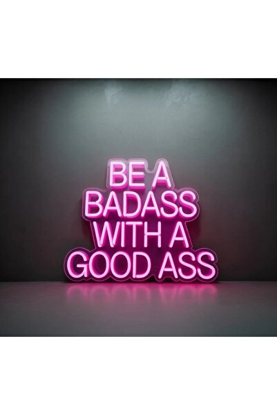 Slasa لافتة نيون LED بتصميم 'Be a Badass' مقاس 40×41 سم، إضاءة وردية مع قاعدة...