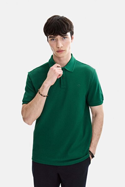 Back And Bond Green Regular Fit Knitted Polo Neck T-Shirt