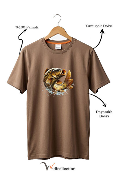 WİDİ Μπλουζάκι Unisex Fisherman Carp Fish με στάμπα, 100% βαμβακερό, με λαιμό...