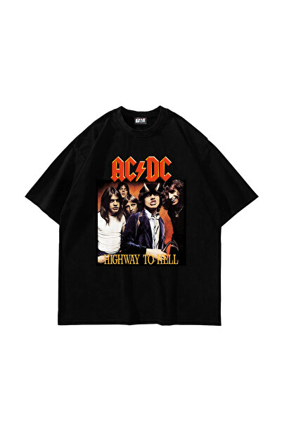 Sekizbiraltı Ac/Dc Printed Oversize Unisex Black Tshirt