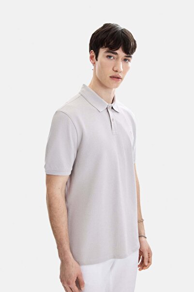 Back And Bond Light Gray Regular Fit Knitted Polo Neck T-Shirt
