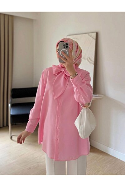 moda paketi Women's Scarf Collar Shirt – Hijab Friendly, Oversized Stylish Bl...