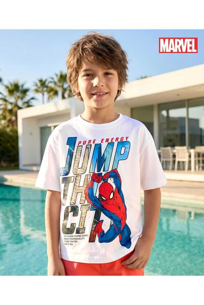 Pine Kids Marvel Single Jersey Knit Half Sleeves Drop Shoulder Shirt with Spi...