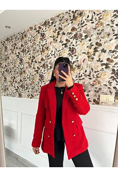 AVŞİN Kadın Tüvit Kumaş Gold Düğmeli Blazer Ceket