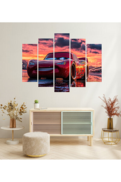 tablomaxtbx 5 Parça Simsek Mcqueen Arabalar Dekoratif Salon Garaj Oda Duvar M...