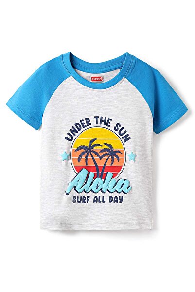 Babyhug Knit Half Raglan Sleeves with Under The Sun Text Print - White & Blue