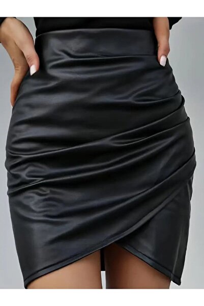 Wear Up Γυναικεία μίνι δερμάτινη φούστα με ψηλόμεσο φερμουάρ στο πλάι