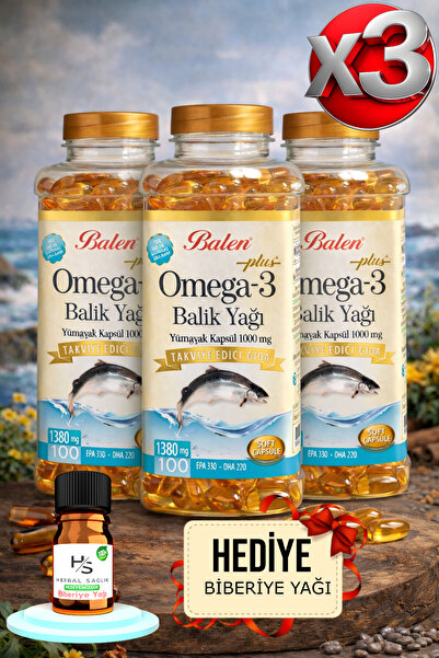 Balen 3 Adet Omega 3 Balık Yağı Yumuşak Kapsül 1380 Mg 100 Adet Takviye Edici...