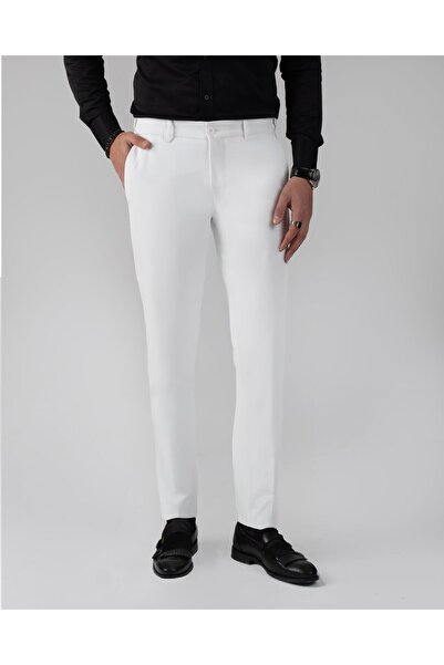 TerziAdemAltun İtalyan stil slim fit bel detaylı erkek pantolon beyaz T13954