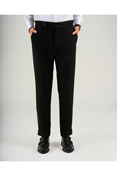 TerziAdemAltun İtalyan stil slim fit bel detaylı erkek pantolon siyah T14821