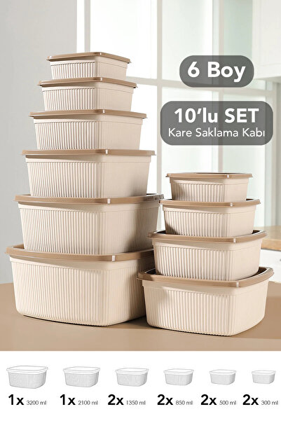 Meleni Home 10-Piece Striped Square Storage Container Set - 6 Sizes Microwave...
