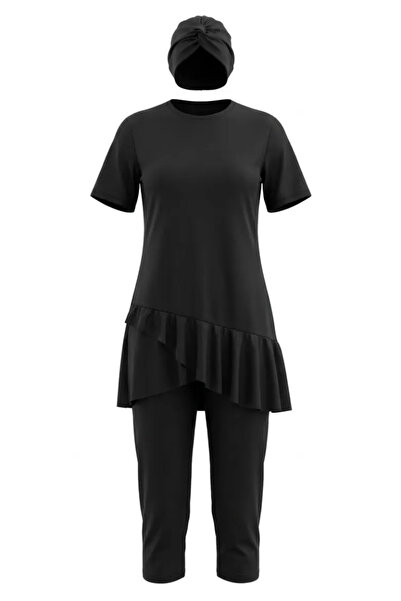 sefamerve Μαγιό πισίνας με βολάν και κοντά μανίκια 2611-01 Μαύρο