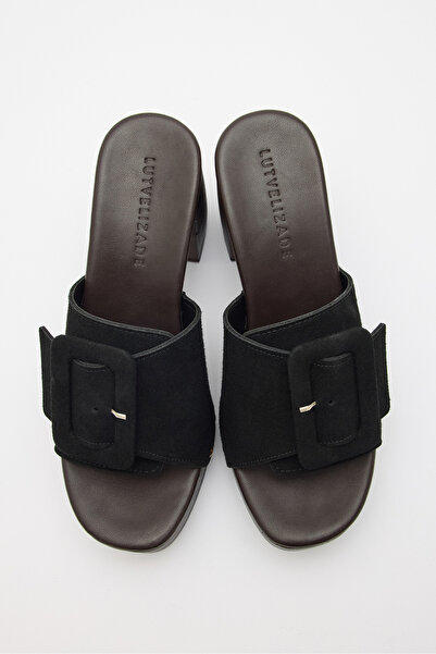 LUTVELIZADE Γόβες με τακούνι 2619 - Μαύρες σουέτ γόβες με μεγάλη αγκράφα και ...