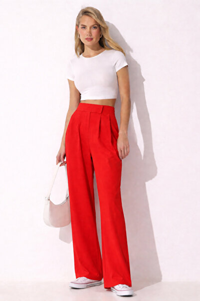 trendalisse Γυναικείο παντελόνι παλάτσο με πλισέ, φαρδιά μπατζάκια και κλείσι...