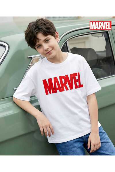 Honeyhap Marvel Terry Knit Half Sleeves Drop Shoulder T-Shirt with Print - White