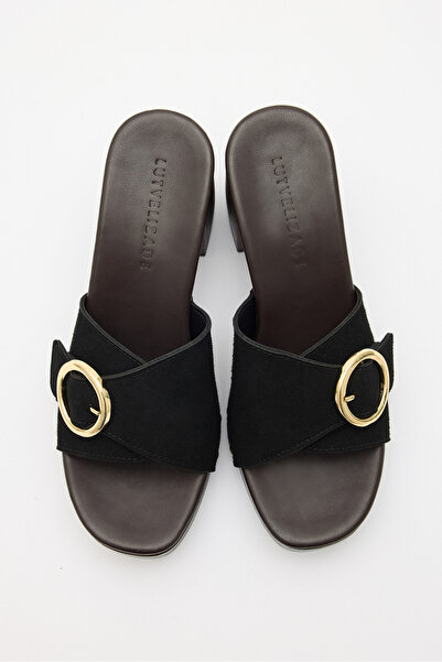 LUTVELIZADE Γόβες με τακούνι 2618 - Μαύρες σουέτ γυναικείες γόβες με λεπτομέρ...