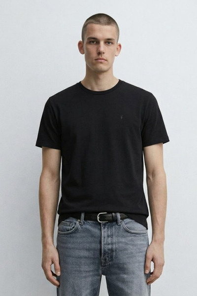 MATERIAL Ανδρικό άνετο βαμβακερό κοντομάνικο μαύρο μπλουζάκι