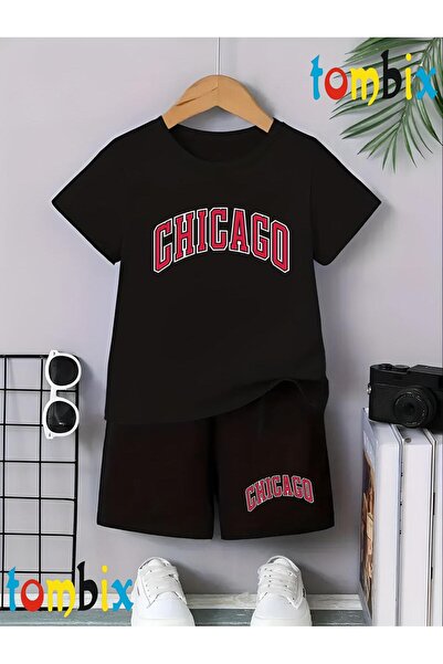 tombix Chicago Red Printed T-Shirt Shorts Summer Children's Set