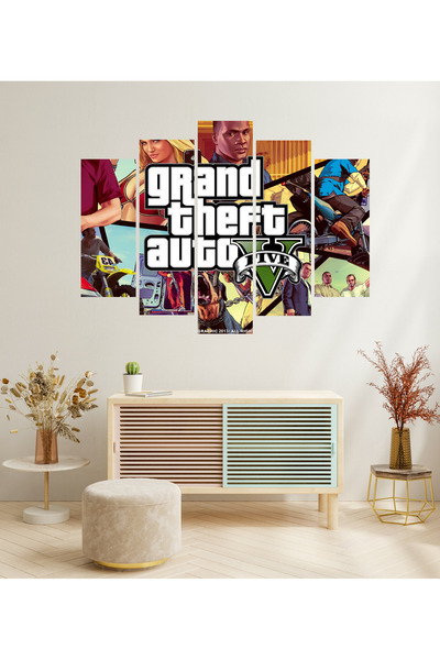 tablomaxtbx 5 Parça Grand Theft Auto GTA 5 Oyun Temalı Gaming Dekoratif Oda S...