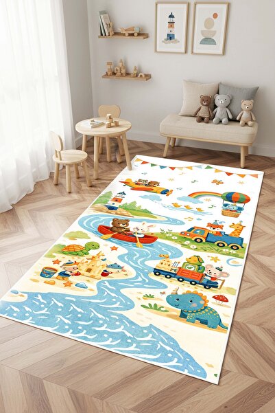 West Home Oyun halısı makinede yıkanabilir kaymaz taban leke tutmaz çocuk oda...