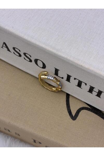 Hedef Bijuteri Gold Color Zircon Stone Bone Model Special Series Adjustable B...