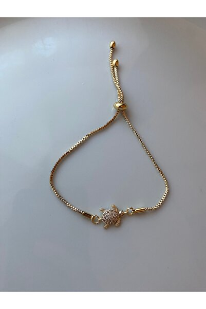 Anetta Jewelry Kadın altın renk beyaz taşlı kaplumbağa figürlü çelik asansör ...