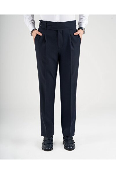 TerziAdemAltun Italian style slim fit men's trousers with waist detail navy b...