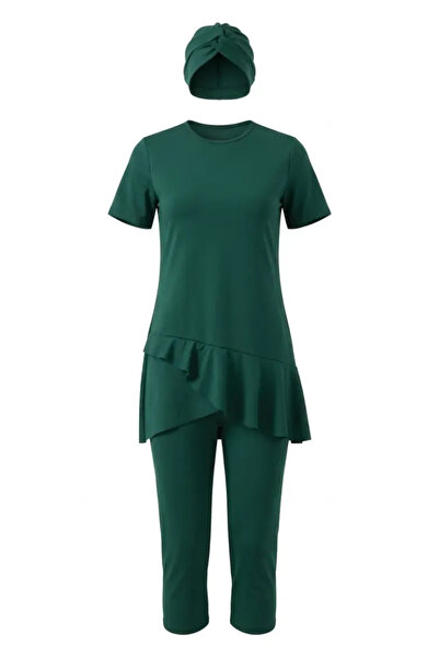 sefamerve Μαγιό πισίνας με βολάν και κοντά μανίκια 2611-02 Σμαραγδί Πράσινο