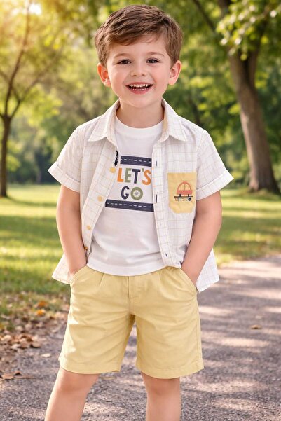 kidsense Car Embroidery Detailed Shirt and Shorts Summer Boys' Set