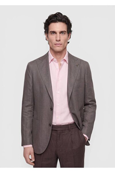 Ramsey سترة مزيج الكتان ذات اللون البني الفاتح وقصة ضيقة بدون وزن