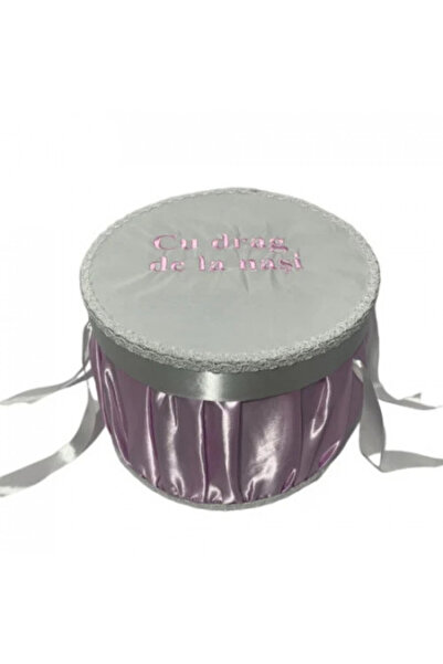 HUGBEBE Baptismal Gift Box, covered in satin, pink color, with Embroidered lid