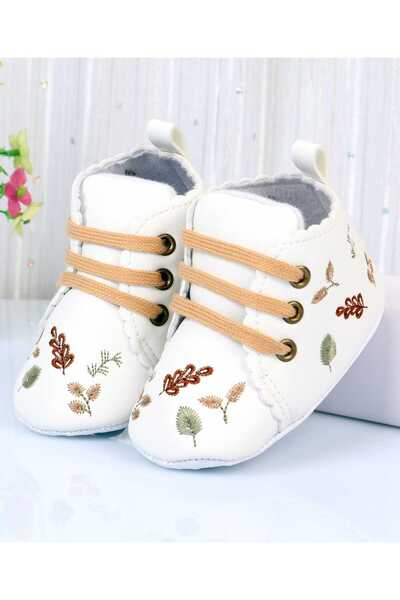 Cute Walk by Babyhug Slip On Booties With Leaf Embroidery - White