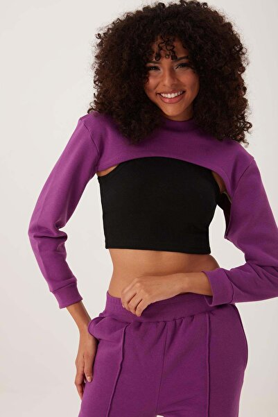 QUHOX Γυναικείο Oversize Crop Purple