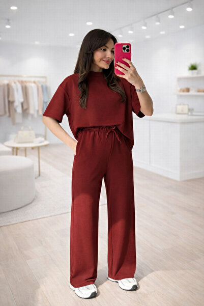 BARLİZ Γυναικείο άνετο σετ δύο τεμαχίων: Φαρδύ μπλουζάκι και παντελόνι με ελα...